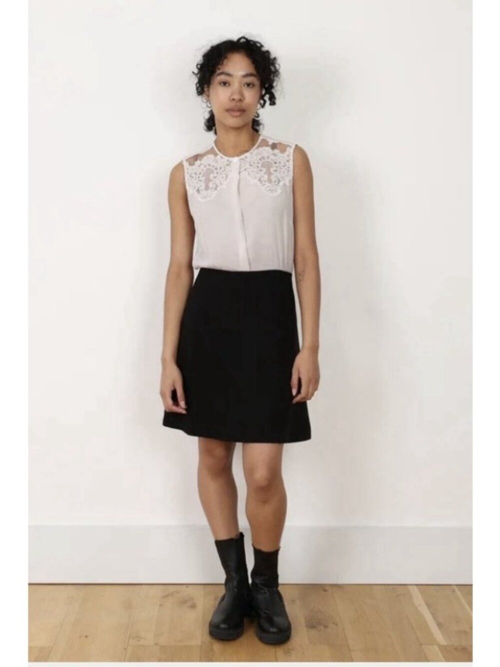 Sandro Paris Colorblock Dress 3 Black White Lace A-Line Santifolia US 8 / Large